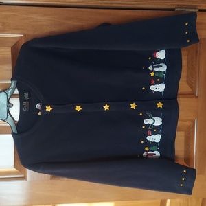 * C&B Sport Soft Fleece Snowmen Button Up Top Jacket Teacher Size Large Like New